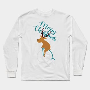 Mr Reindeer having Fun with his Penny-farthing Bicycle Christmas Long Sleeve T-Shirt